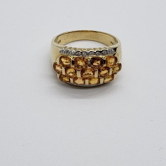 14K Gold ring with orange Sapphires and diamonds - Picture 9 of 13